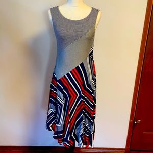 Anthropologie by Maeve, stripes, asymmetrical dress, stretchy jersey, sz S